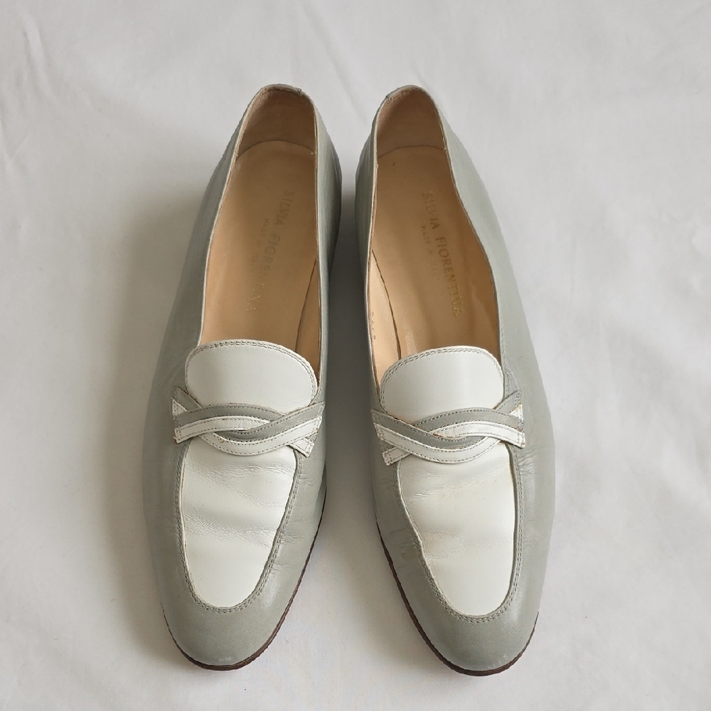 Italian Leather Women's Gray and White Loafers